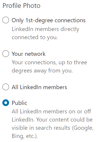LinkedIn profile settings photos