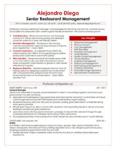 Senior Restaurant Management Resume Sample