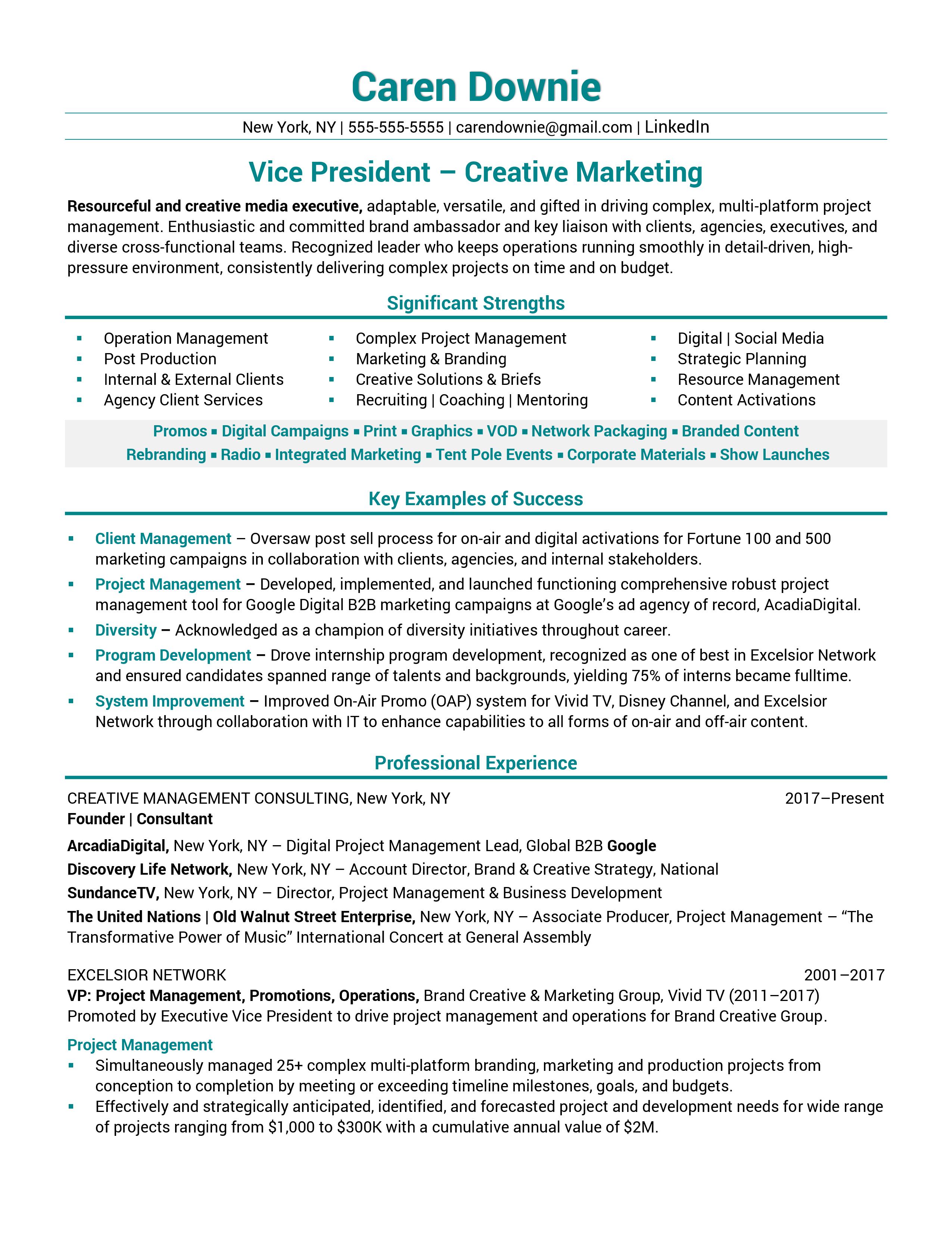 Vice President Creative Marketing Resume Sample 1