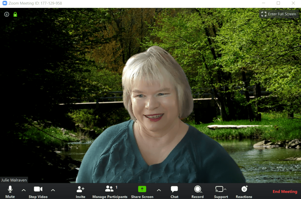 Julie Walraven with Zoom Virtual Background